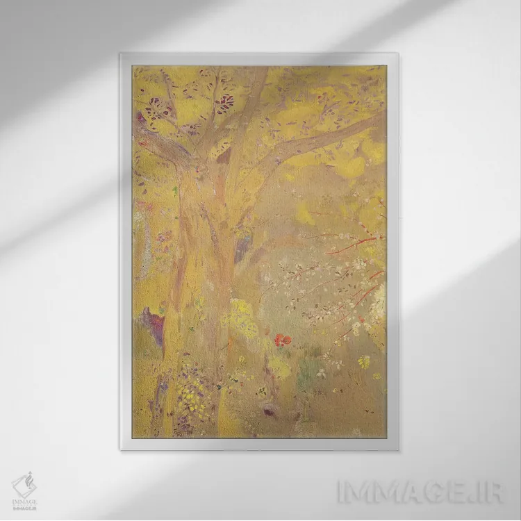 تابلو درخت زرد اثر اودیلو ردون - نمای قابدار سفید