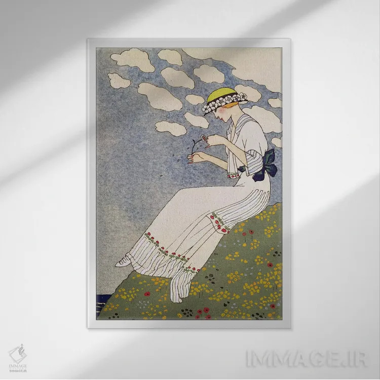 تابلو نگویید هیچ چیز، از گازت دو بون تون شماره ۱۰، ۱۹۱۳ (مجله مد فرانسوی) اثر جورج باربیه (طراح و تصویرگر فرانسوی) - نمای قابدار سفید