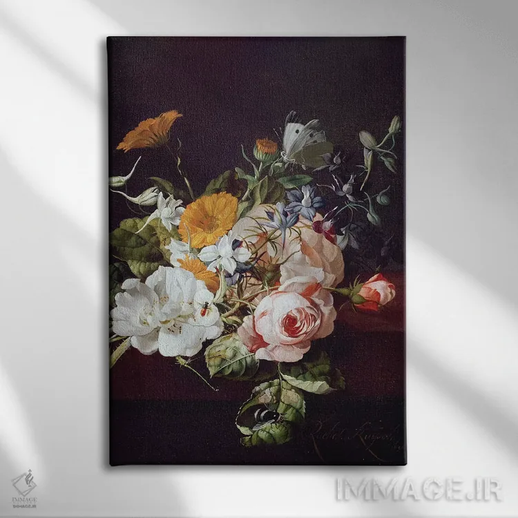 تابلو گلدان گل، ۱۶۹۵ اثر ریچل رویش - نمای روبهرو روی دیوار