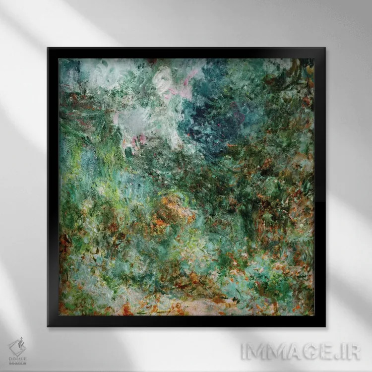 تابلو خانه در ژیورنی از دید باغ رز، ۱۹۲۲-۲۴ اثر کلود مونه (نقاش معروف فرانسوی) - نمای قابدار مشکی