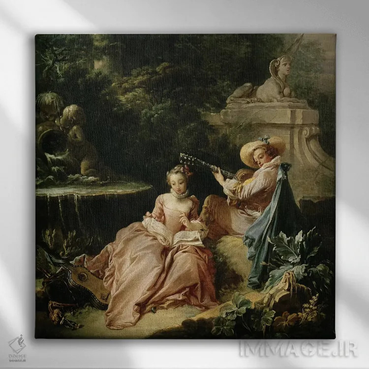 تابلو درس موسیقی، ۱۷۴۹ اثر فرانسوا بوشه (نقاش فرانسوی سبک روکوکو) - نمای روبهرو روی دیوار