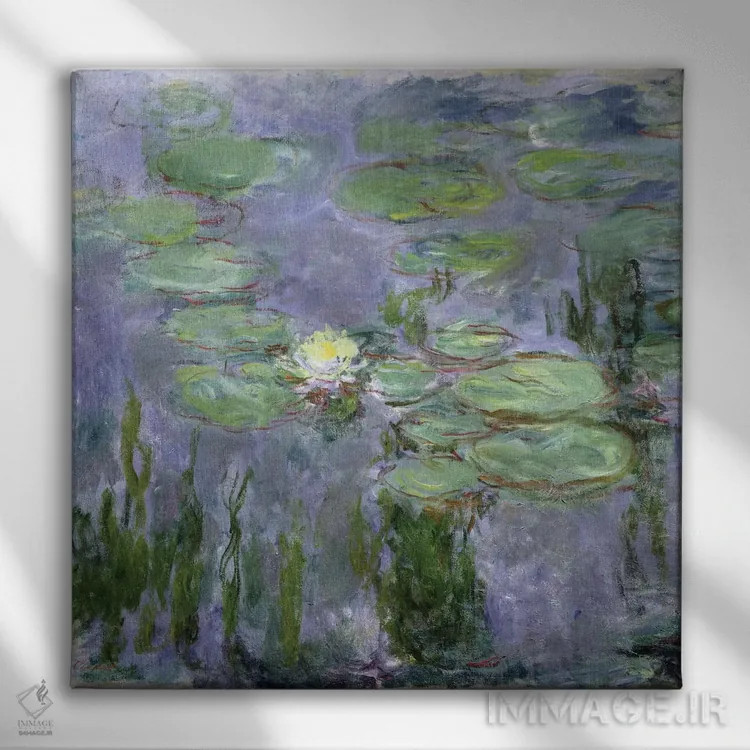 تابلو نیلوفرهای آبی، ۱۹۱۵ اثر کلود مونه (نقاش معروف فرانسوی) - نمای روبهرو روی دیوار