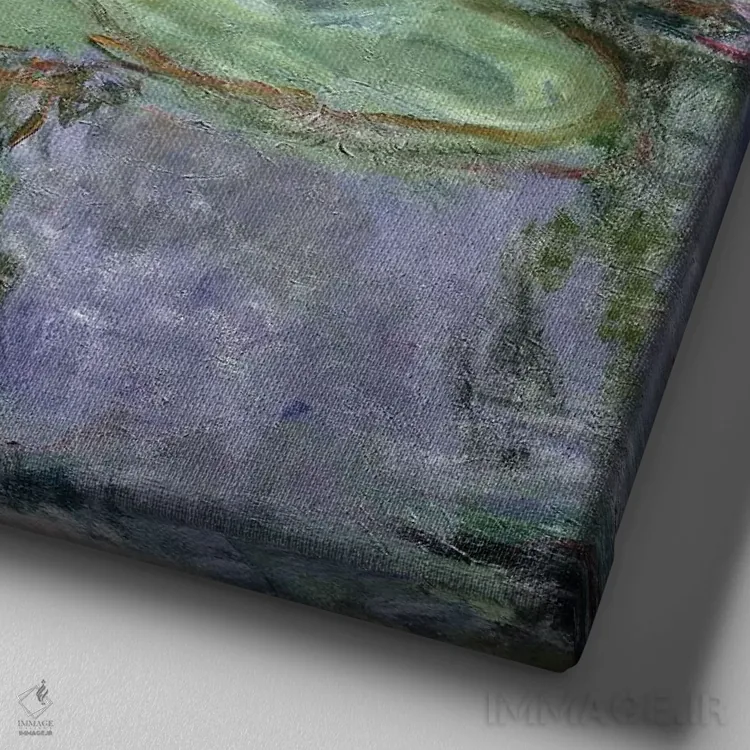 تابلو نیلوفرهای آبی، ۱۹۱۵ اثر کلود مونه (نقاش معروف فرانسوی) - نمای نزدیک بافت بوم