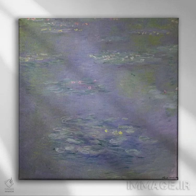 تابلو نیلوفرهای آبی، ۱۹۰۳ اثر کلود مونه (نقاش معروف فرانسوی) - نمای روبهرو روی دیوار