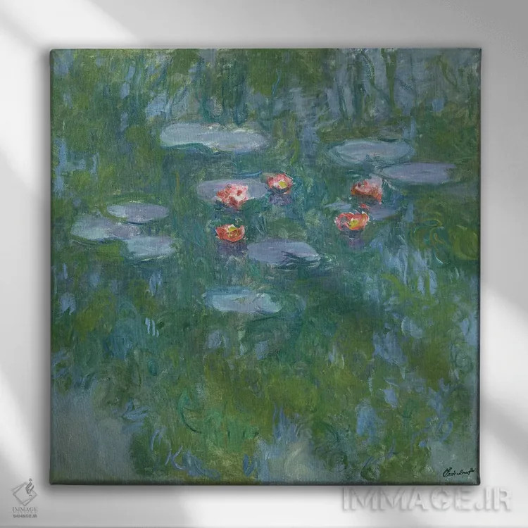 تابلو نیلوفرهای آبی، ۱۹۱۶-۱۹ اثر کلود مونه (نقاش معروف فرانسوی) - نمای روبهرو روی دیوار