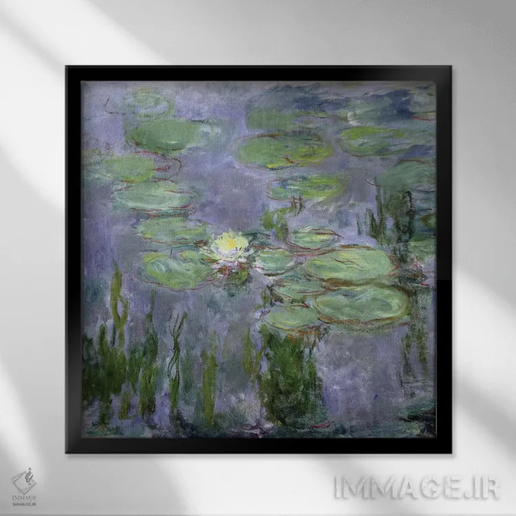 تابلو نیلوفرهای آبی، ۱۹۱۵ اثر کلود مونه (نقاش معروف فرانسوی) - نمای قابدار مشکی