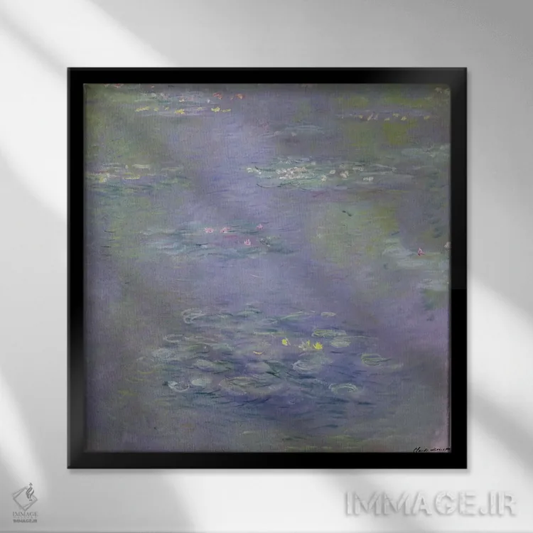 تابلو نیلوفرهای آبی، ۱۹۰۳ اثر کلود مونه (نقاش معروف فرانسوی) - نمای قابدار مشکی