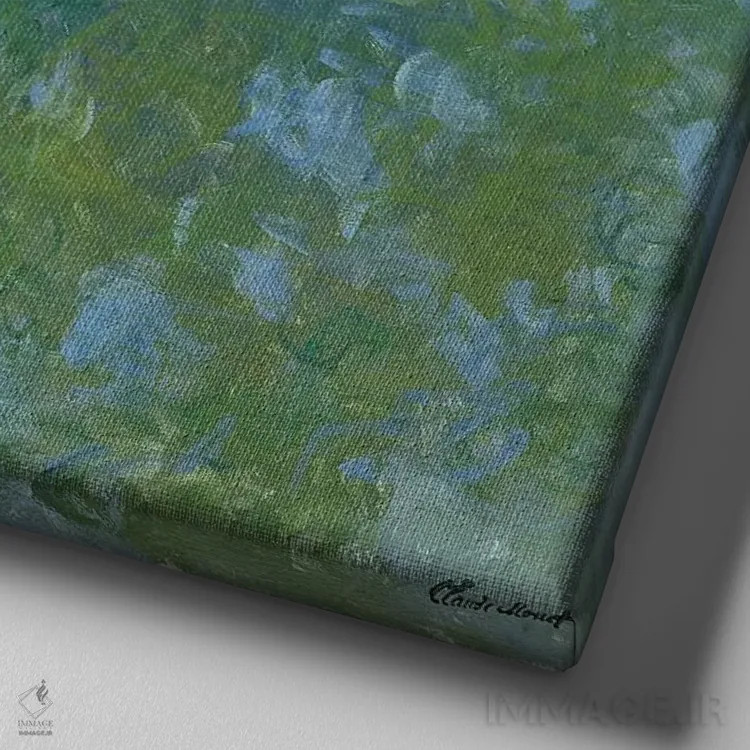 تابلو نیلوفرهای آبی، ۱۹۱۶-۱۹ اثر کلود مونه (نقاش معروف فرانسوی) - نمای نزدیک بافت بوم