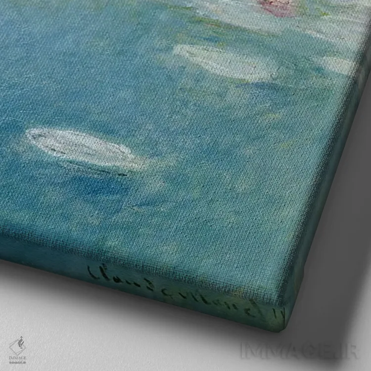 تابلو نیلوفرهای آبی در ژیورنی، ۱۹۰۸ اثر کلود مونه (نقاش معروف فرانسوی) - نمای نزدیک بافت بوم