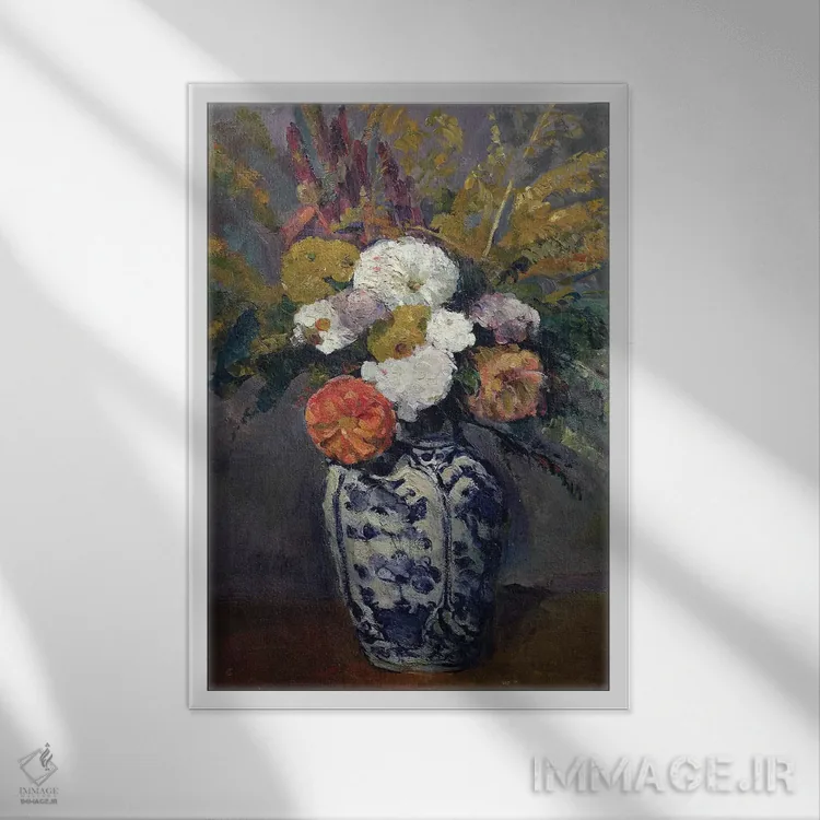 تابلو کوکبها، حدود ۱۸۷۳ (گل) اثر پل سزان - نمای قابدار سفید