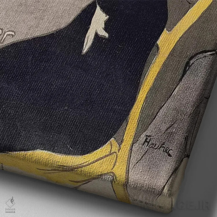 تابلو پوستر تبلیغاتی "لو دیوان جاپونِه" (کافه فرانسوی)، ۱۸۹۲ اثر آنری دو تولوز-لوترک - نمای نزدیک بافت بوم