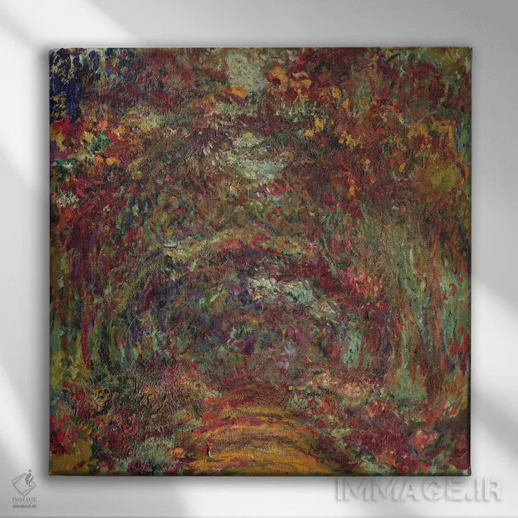 تابلو مسیر گل رز، ژیورنی، ۱۹۲۰-۲۲ اثر کلود مونه (نقاش معروف فرانسوی) - نمای روبهرو روی دیوار