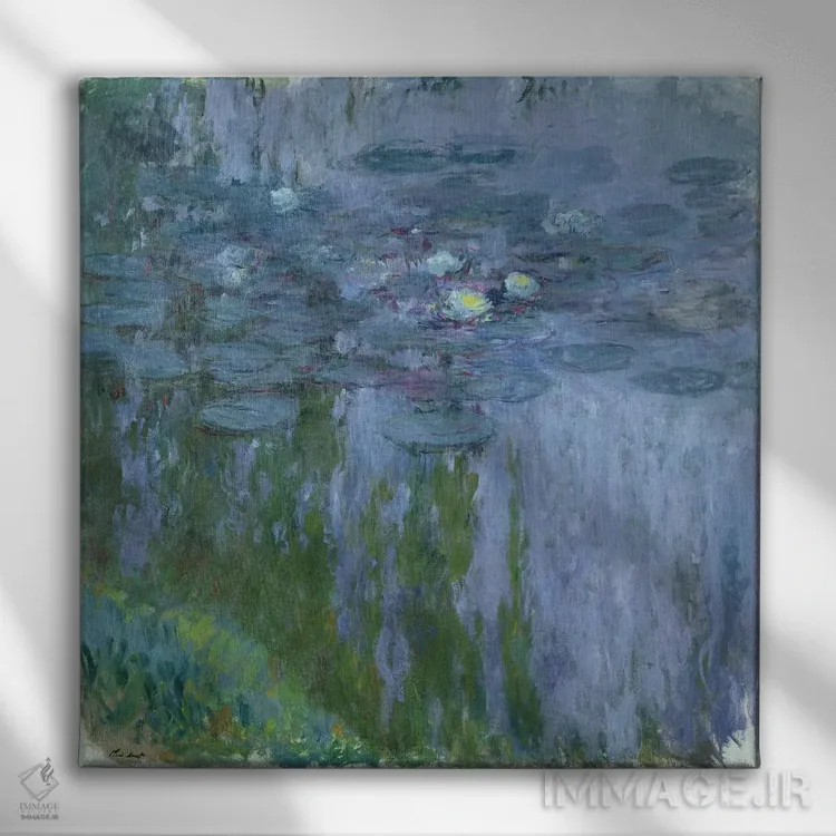 تابلو نیلوفرهای آبی، ۱۹۱۶-۱۹ اثر کلود مونه (نقاش معروف فرانسوی) - نمای روبهرو روی دیوار
