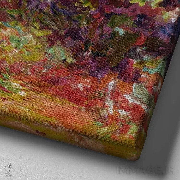 تابلو خانه هنرمند از باغ رز، ۱۹۲۲-۲۴ اثر کلود مونه (نقاش معروف فرانسوی) - نمای نزدیک بافت بوم