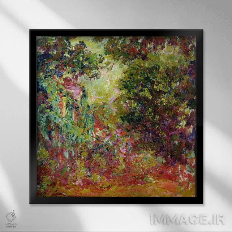 تابلو خانه هنرمند از باغ رز، ۱۹۲۲-۲۴ اثر کلود مونه (نقاش معروف فرانسوی) - نمای قابدار مشکی