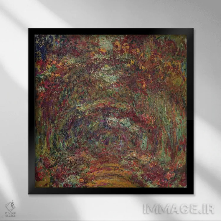 تابلو مسیر گل رز، ژیورنی، ۱۹۲۰-۲۲ اثر کلود مونه (نقاش معروف فرانسوی) - نمای قابدار مشکی