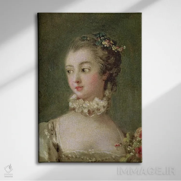 تابلو جزئیات سر و شانه، مادام دو پمپادور اثر فرانسوا بوشه (نقاش فرانسوی سبک روکوکو) - نمای روبهرو روی دیوار