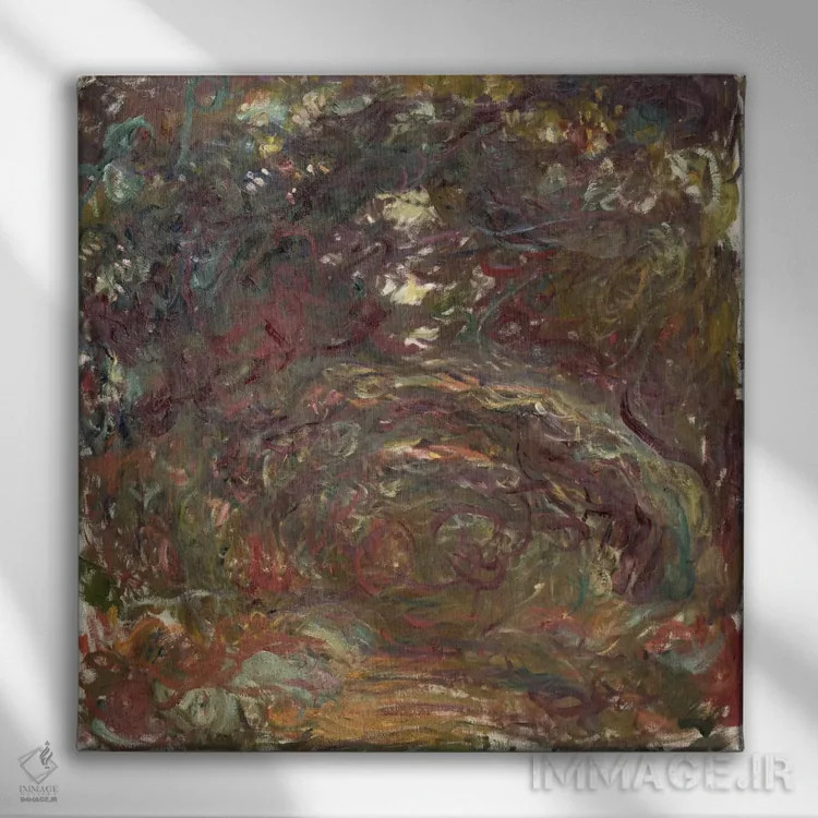 تابلو مسیر گل رز، ۱۹۲۰-۲۲ اثر کلود مونه (نقاش معروف فرانسوی) - نمای روبهرو روی دیوار