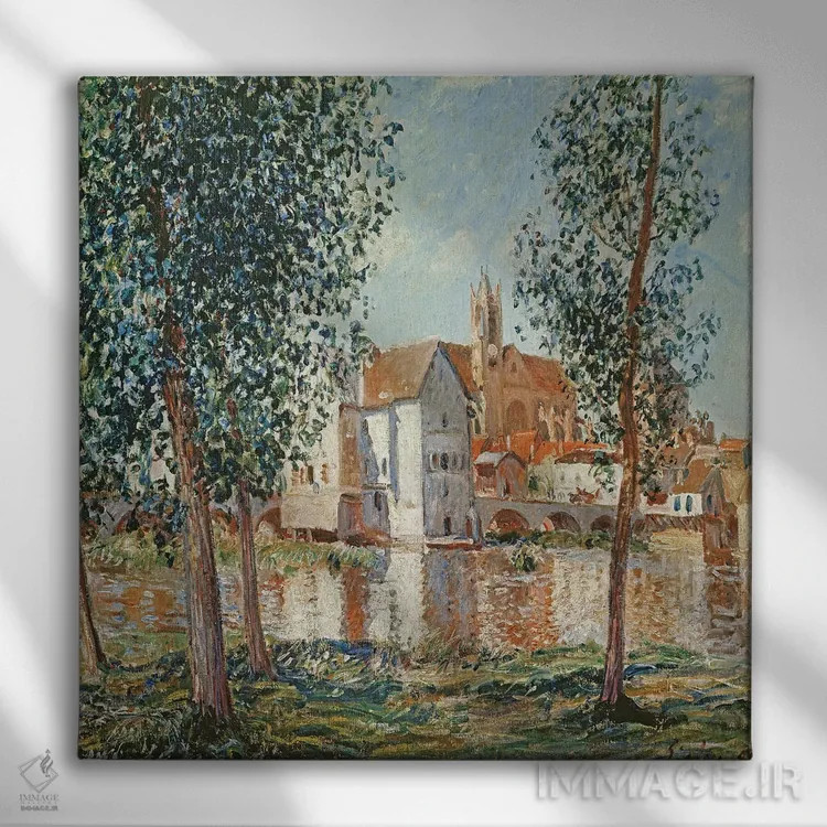 تابلو رود لوئن در مورِت، صبح سپتامبر اثر آلفرد سیسلی (نقاش امپرسیونیست انگلیسی-فرانسوی) - نمای روبهرو روی دیوار