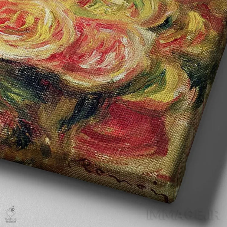 تابلو رزها، ۱۹۱۵ اثر پیر-اوگوست رنوار - نمای نزدیک بافت بوم