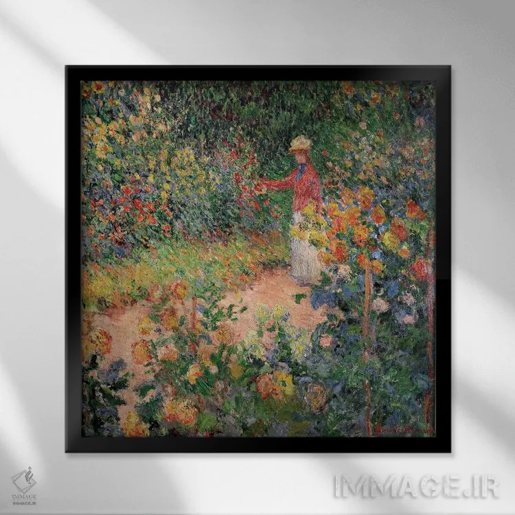 تابلو باغ در ژیورنی، ۱۸۹۵ اثر کلود مونه (نقاش معروف فرانسوی) - نمای قابدار مشکی
