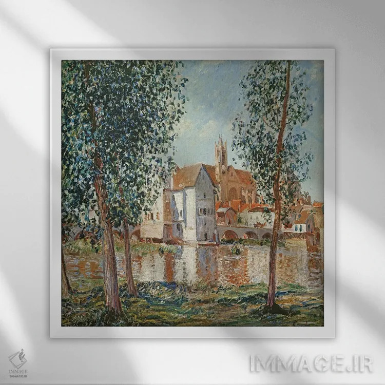 تابلو رود لوئن در مورِت، صبح سپتامبر اثر آلفرد سیسلی (نقاش امپرسیونیست انگلیسی-فرانسوی) - نمای قابدار سفید