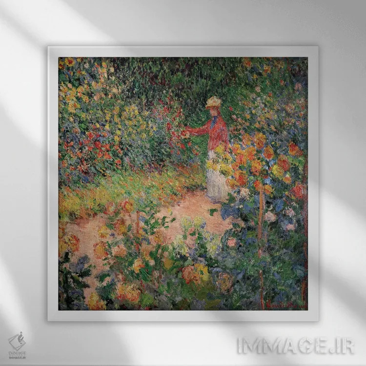 تابلو باغ در ژیورنی، ۱۸۹۵ اثر کلود مونه (نقاش معروف فرانسوی) - نمای قابدار سفید