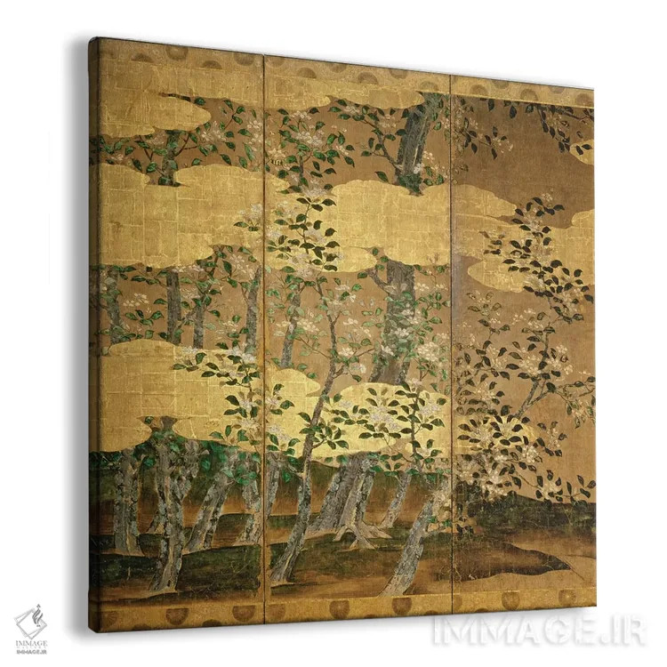 تابلو گلهای کاملیا اثر مکتب ژاپنی (سبک هنری) - نمای پرسپکتیو محصول