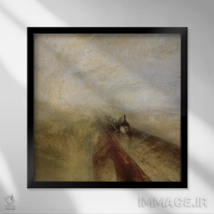 تابلو باران، بخار و سرعت؛ راهآهن بزرگ غربی، پیش از ۱۸۴۴ اثر جی.ام.دبلیو. ترنر (نقاش بزرگ انگلیسی) - نمای قابدار مشکی