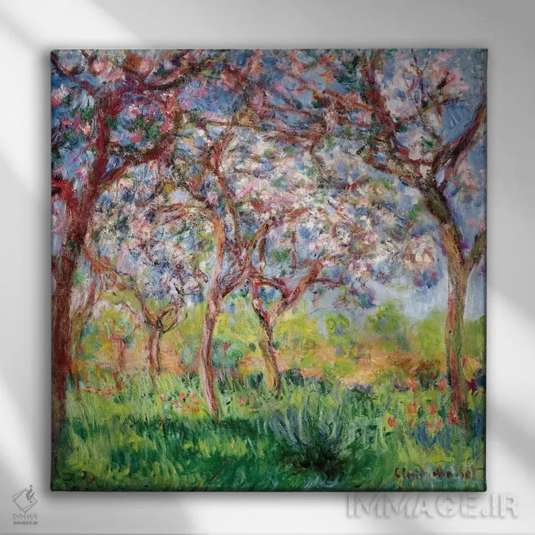 تابلو بهار در ژیورنی، ۱۹۰۳ اثر کلود مونه (نقاش معروف فرانسوی) - نمای روبهرو روی دیوار
