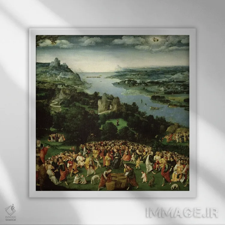 تابلو سیر کردن پنج هزار نفر (روایت کتاب مقدس) اثر یواخیم پاتینیر - نمای قابدار سفید