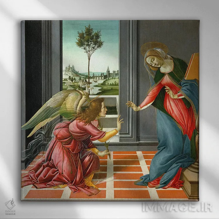 تابلو بشارت چستلو (اثر معنویتی) اثر ساندرو بوتیچلی (نقاش رنسانس ایتالیا) - نمای روبهرو روی دیوار
