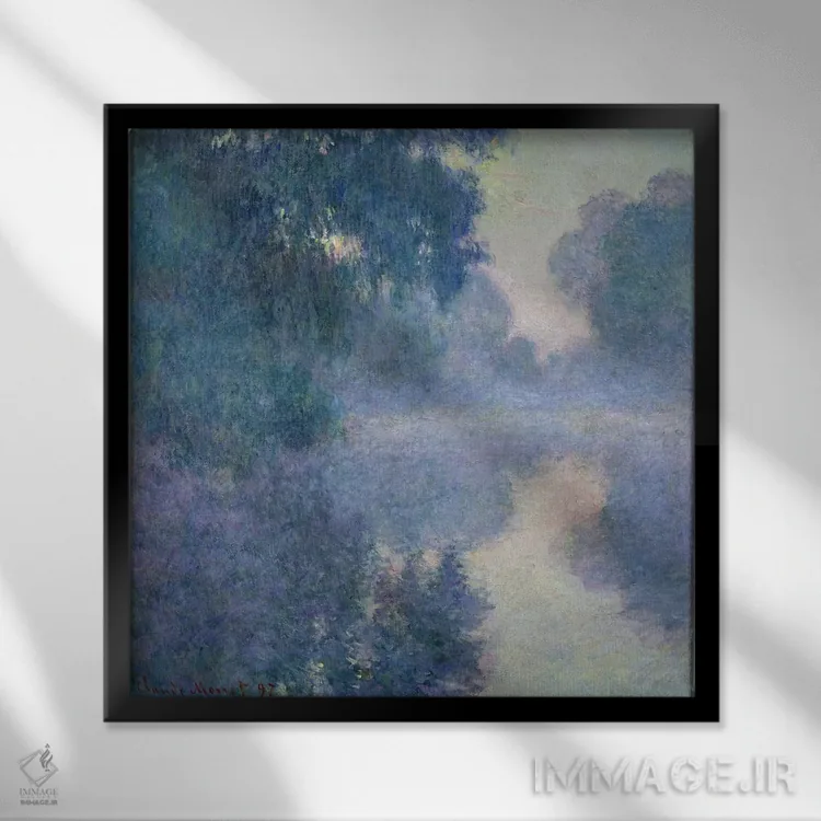 تابلو شاخهای از رود سن نزدیک ژیورنی، ۱۸۹۷ اثر کلود مونه (نقاش معروف فرانسوی) - نمای قابدار مشکی