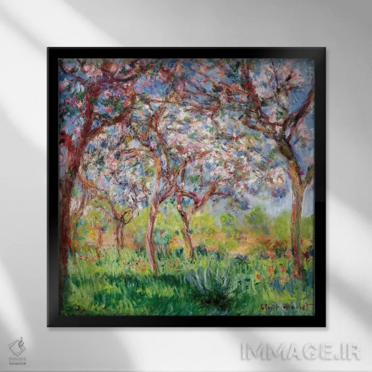 تابلو بهار در ژیورنی، ۱۹۰۳ اثر کلود مونه (نقاش معروف فرانسوی) - نمای قابدار مشکی