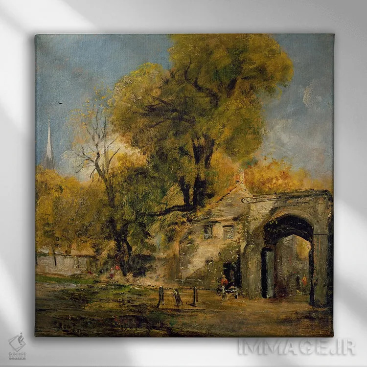 تابلو دروازه هارنهام، سالزبری، حدود ۱۸۲۰-۲۱ اثر جان کانستبل (نقاش انگلیسی) - نمای روبهرو روی دیوار