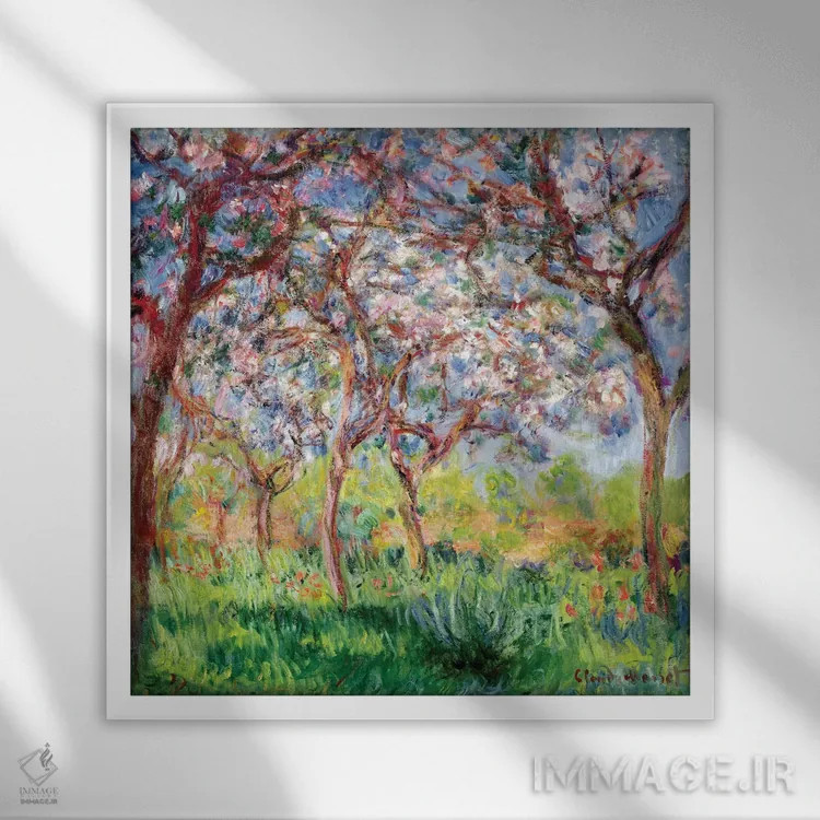 تابلو بهار در ژیورنی، ۱۹۰۳ اثر کلود مونه (نقاش معروف فرانسوی) - نمای قابدار سفید