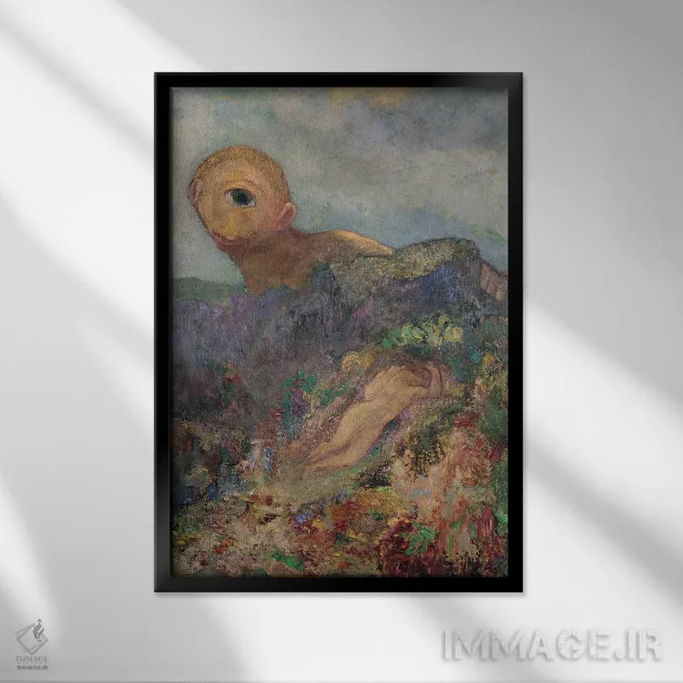 تابلو سیکلُوپ، حدود ۱۹۱۴ (اسطوره) اثر اودیلو ردون - نمای قابدار مشکی