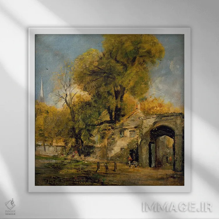 تابلو دروازه هارنهام، سالزبری، حدود ۱۸۲۰-۲۱ اثر جان کانستبل (نقاش انگلیسی) - نمای قابدار سفید
