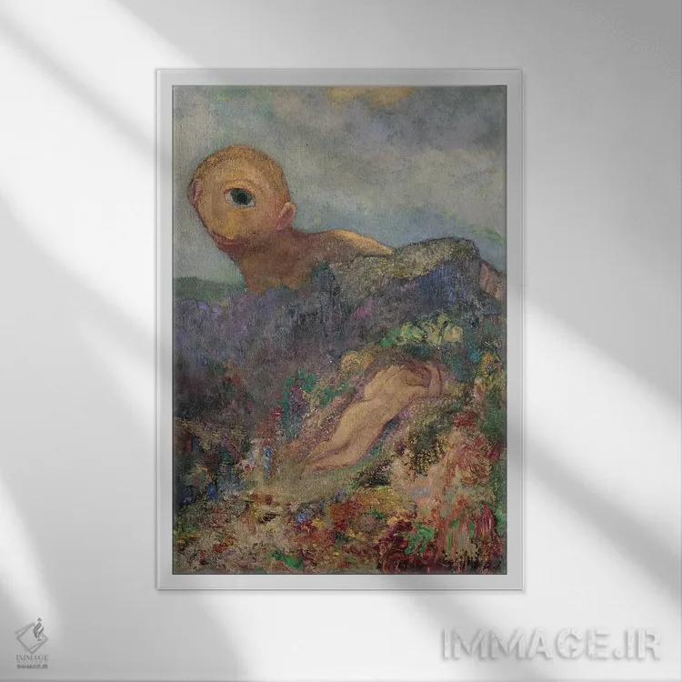 تابلو سیکلُوپ، حدود ۱۹۱۴ (اسطوره) اثر اودیلو ردون - نمای قابدار سفید