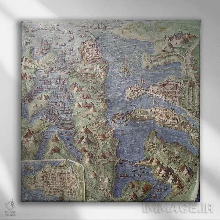 تابلو محاصرهٔ مالت (جزئیات از "گالری نقشهها")، ۱۵۸۰-۸۳ اثر مکتب ایتالیایی (سبک هنری) - نمای روبهرو روی دیوار