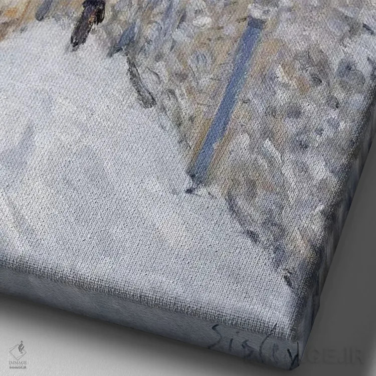 تابلو برف در لووسین، ۱۸۷۸ اثر آلفرد سیسلی (نقاش امپرسیونیست انگلیسی-فرانسوی) - نمای نزدیک بافت بوم