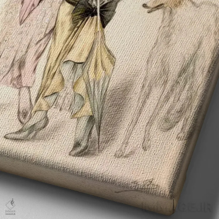 تابلو دو لباس برای مسابقات گودوود، حدود ۱۹۲۰ (چاپ سنگی رنگی) اثر هنرمند ناشناس - نمای نزدیک بافت بوم