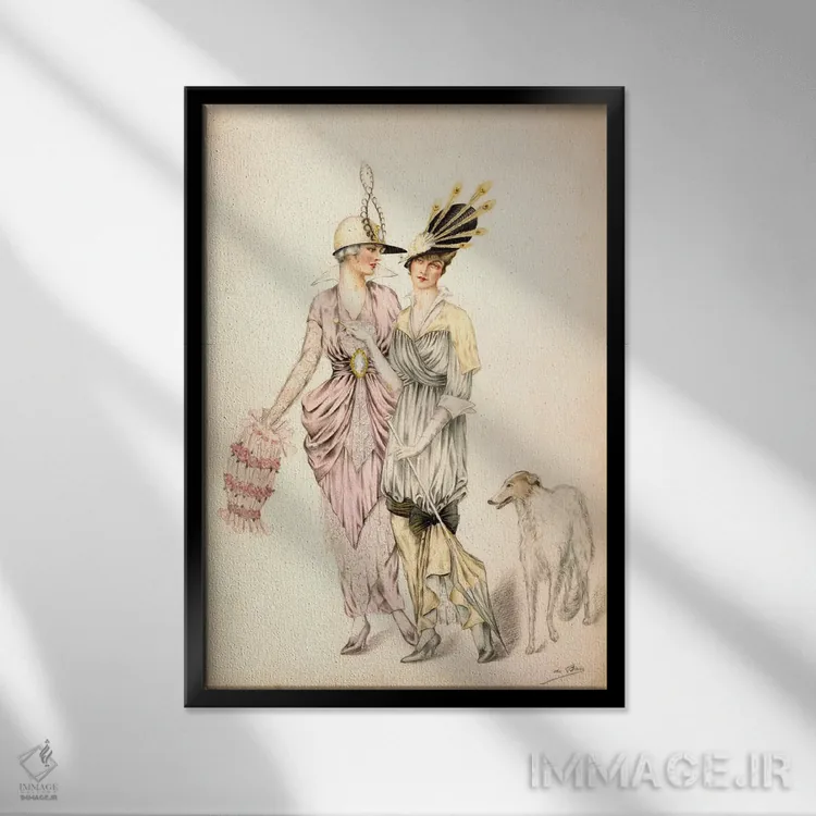 تابلو دو لباس برای مسابقات گودوود، حدود ۱۹۲۰ (چاپ سنگی رنگی) اثر هنرمند ناشناس - نمای قابدار مشکی