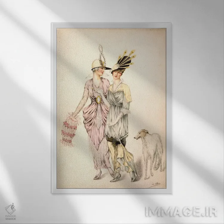 تابلو دو لباس برای مسابقات گودوود، حدود ۱۹۲۰ (چاپ سنگی رنگی) اثر هنرمند ناشناس - نمای قابدار سفید