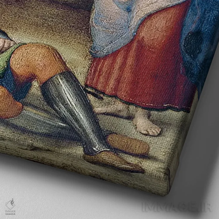 تابلو رؤیای یک شوالیه، حدود ۱۵۰۴ اثر رافائل (نقاش مشهور رنسانس) - نمای نزدیک بافت بوم