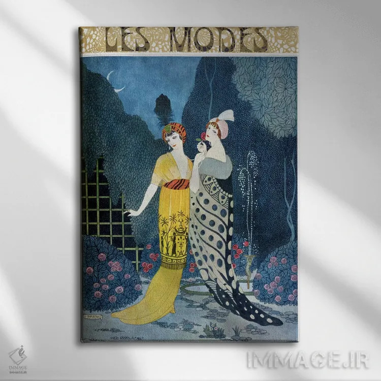 تابلو مدها (چاپ سنگی رنگی) اثر جورج باربیه (طراح و تصویرگر فرانسوی) - نمای روبهرو روی دیوار