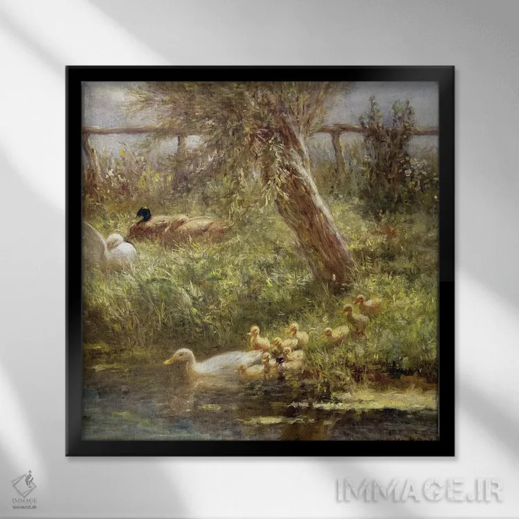 تابلو اردکها و جوجهاردکها اثر دیوید آدولف کنستانت آرتز - نمای قابدار مشکی