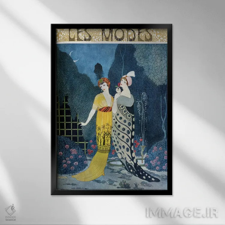 تابلو مدها (چاپ سنگی رنگی) اثر جورج باربیه (طراح و تصویرگر فرانسوی) - نمای قابدار مشکی