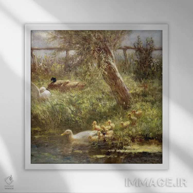 تابلو اردکها و جوجهاردکها اثر دیوید آدولف کنستانت آرتز - نمای قابدار سفید