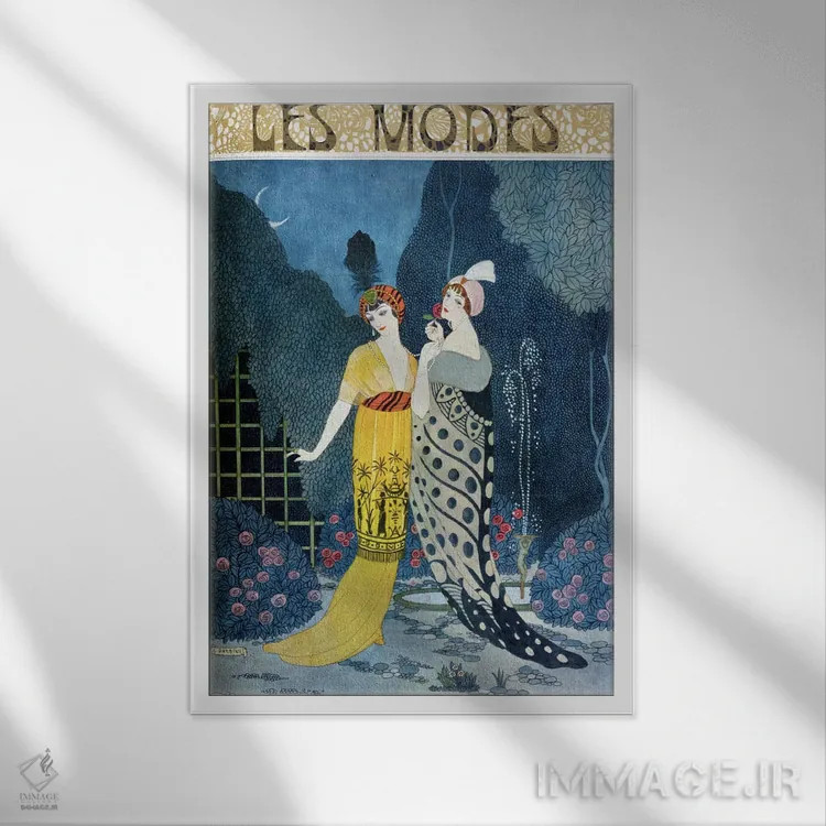 تابلو مدها (چاپ سنگی رنگی) اثر جورج باربیه (طراح و تصویرگر فرانسوی) - نمای قابدار سفید